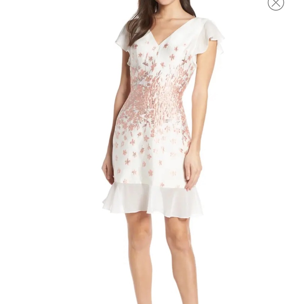 Chi Chi London White Floral Esmee Jacquard V-Neck Cocktail Dress